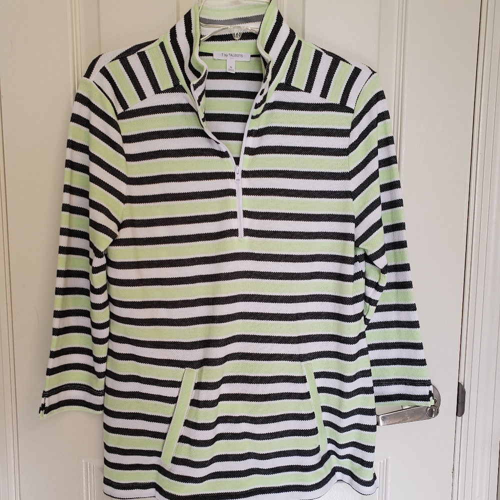 New with tags striped green and blue quarter zip with 3/4 sleeves size M